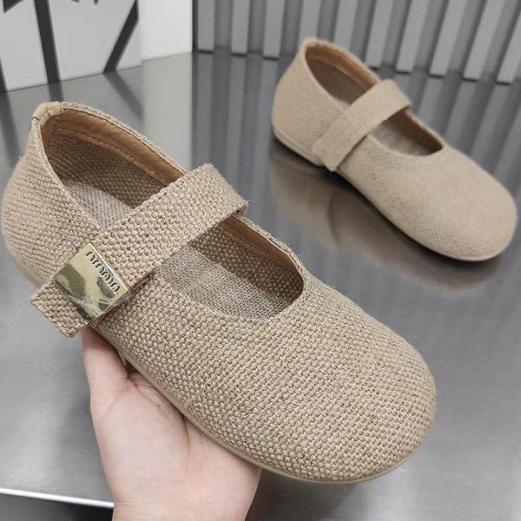 Fashion Linen Slip-On Women's Flats Comfortable Breathable Soft Bot Round Toe Single Strap Lazy Shoes Spring Summer Drop Shipping