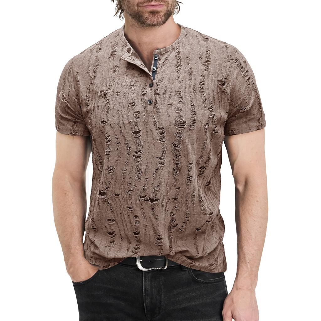 Men's Short Sleeved Shirt Men's 4-button T-shirt Casual Top
