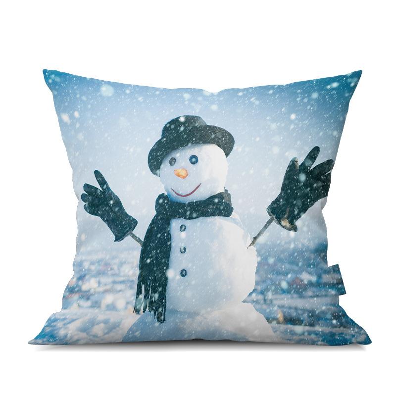 2022 New Christmas Snowman Peach Skin Pillow Case Cute Cartoon Waist Pad Back  Home Decoration