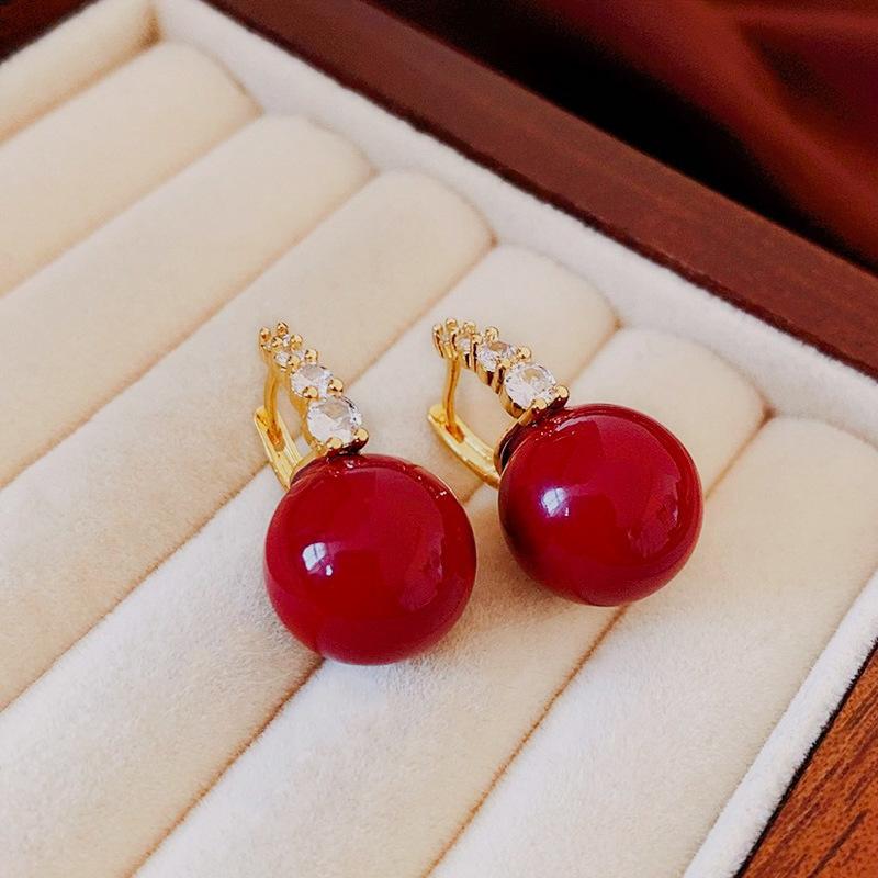 Silver Needle Ankara Red Geometric Stud Earrings Female Korean Ins Fashion Design Earrings High-end Exquisite Earrings