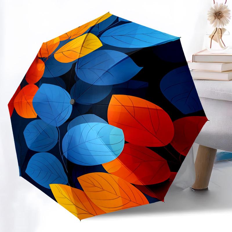 1pc Autumn Leaves Automatic Open/Close Umbrella with Windproof, Functional Design, 8-Rib Sturdy Canopy
