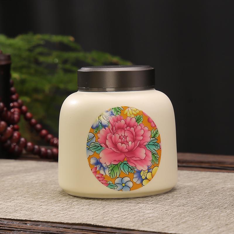 Ceramic Tea Caddy Flower Portable Candy Box Metal Lid Home Seal Coffee Beans Nut Medicinal Herbs Storage Jar Food Container New