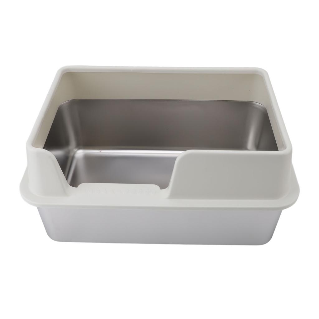 Stainless Steel Litter Pan Splash Proof Large Open Top High Side Litter Pan with Scoop