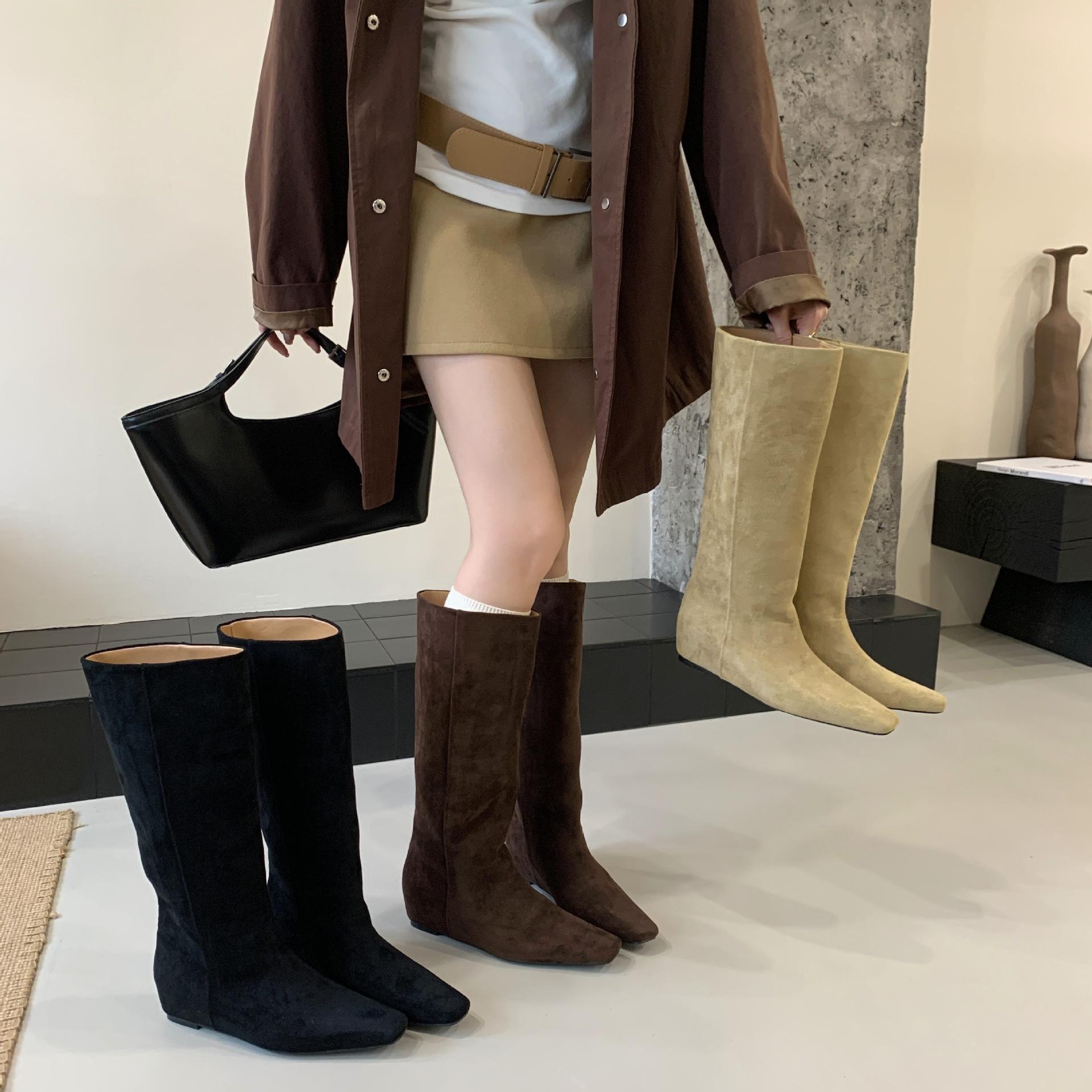 

Внутренние увеличивающие рост ретро хаки облегающие ботильоны полусапоги женская обувь 2025 новая осень и зима длинные сапоги-трубы рыцарские сапоги 40 темно-коричневого