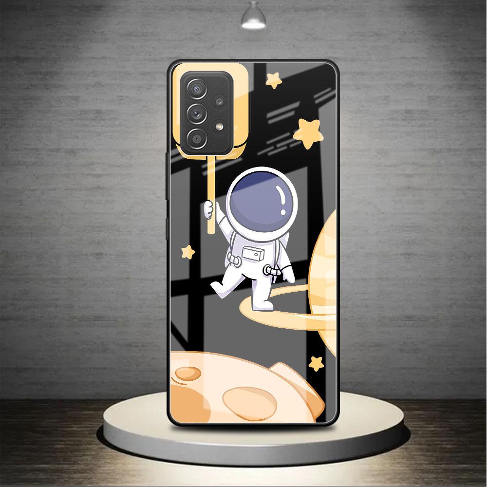 Cute Astronaut Glass Case For Samsung Galaxy A52 A71 A50 A51 A70 A21s A31 A72 A10 A12 A30 A22 5G Phone Cover