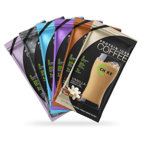 

Chike High Protein Iced Coffee Sampler Pack, 20 G Protein, 2 Shots Espresso, 1 G Sugar, Keto Friendly and Gluten Free, 6 Single Serve Packets