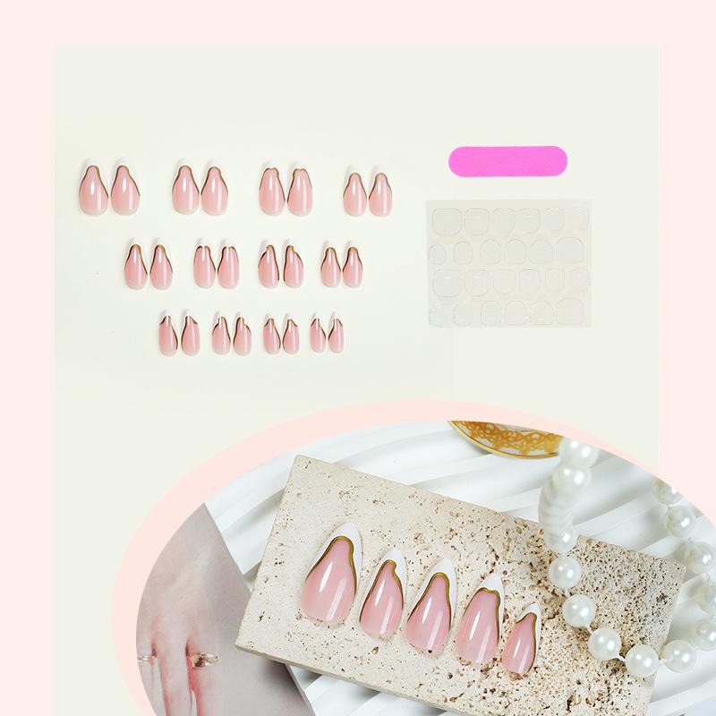 Handmade French Gold Edge Blue Ripple Press-On Nails