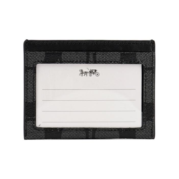 Coach Card Case Classic Monogram Print Three Credit Card Slots Coated Canvas Men Card Holder Gray Black 58110-CQBK