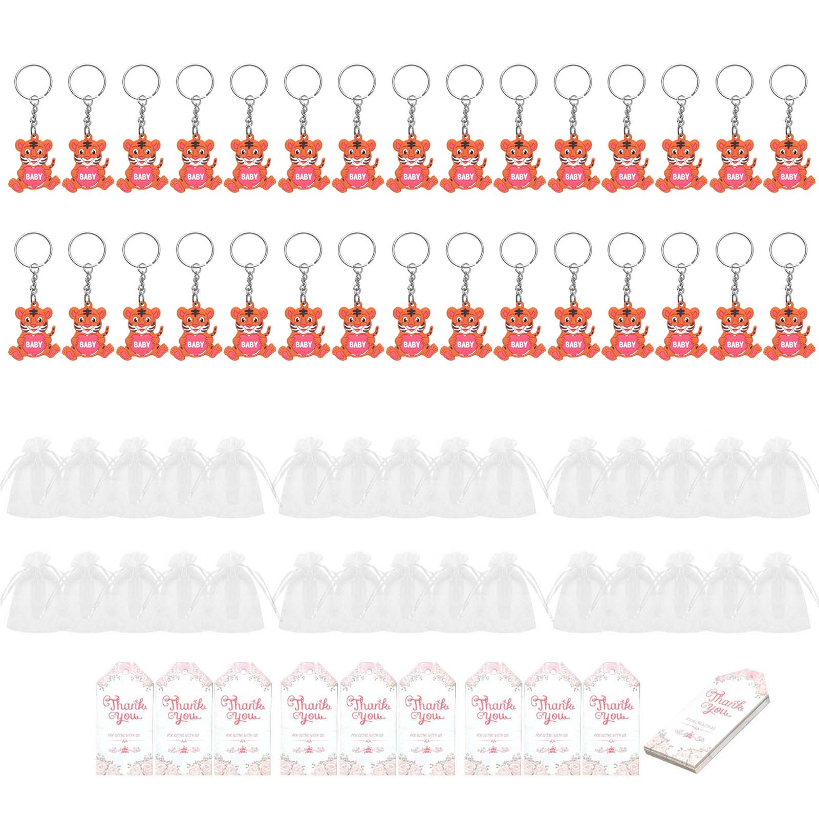 

Брелки для ключей в виде животных, 30 комплектов, сувениры для вечеринок в виде животных в виде зоопарка, брелок для ключей в виде животных с бирками благодарности и органзовыми мешочками для детского душа