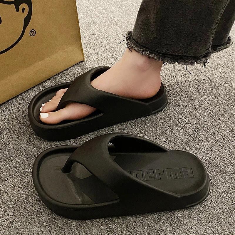

EVA thick-soled flip-flops women s summer outer wear new soft-soled non-slip solid color splint slippers beach shoes 36-37 [Suitable for 35-36 feet] чорний
