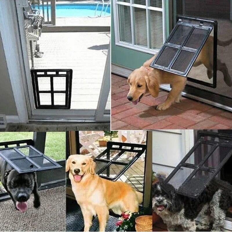 Lockable Plastic Pet Dog Cat Kitty Door for Screen Window Security Flap Gates Tunnel Fence Free Access Home