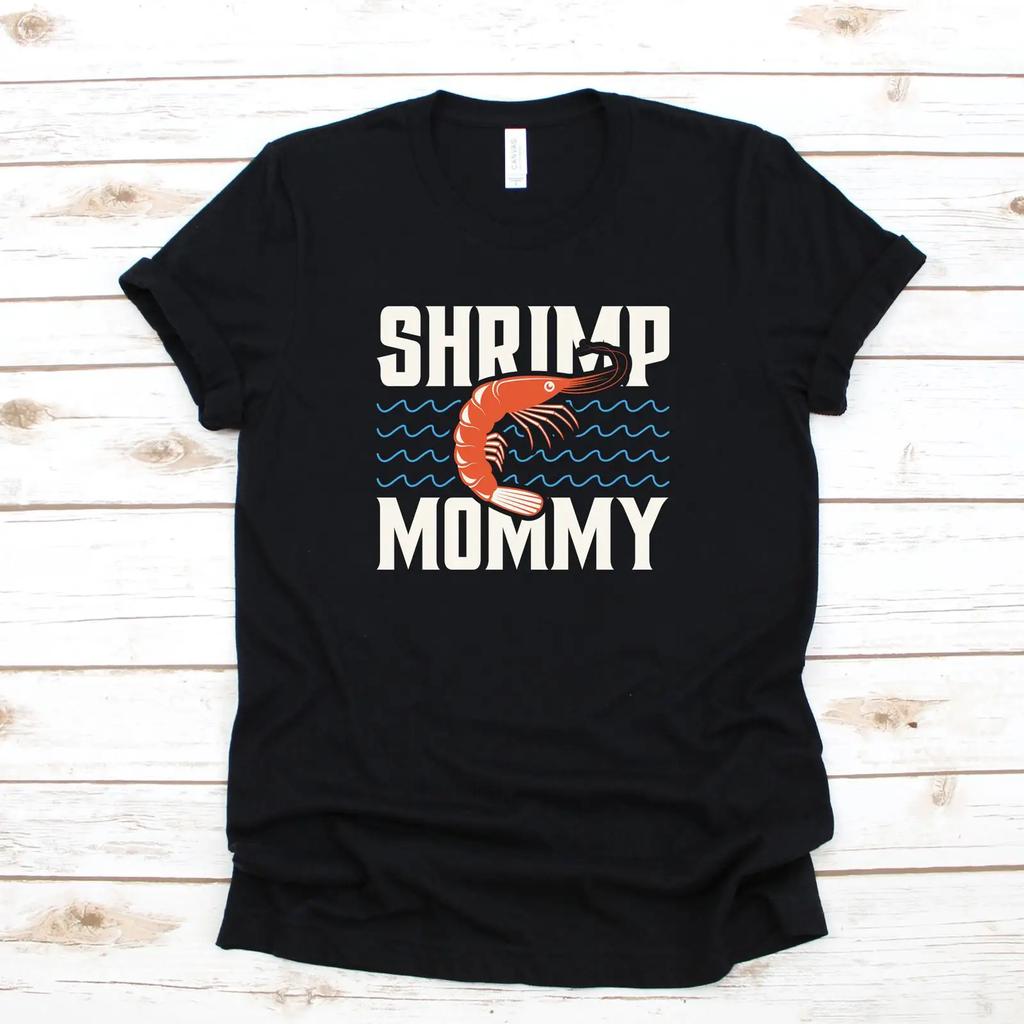 Shrimp Mommy T Shirt Womens Long Sleeve SweaT Vintage Washed Stylish Breathable Designer Clothes Streetwear Comfortable Graphic