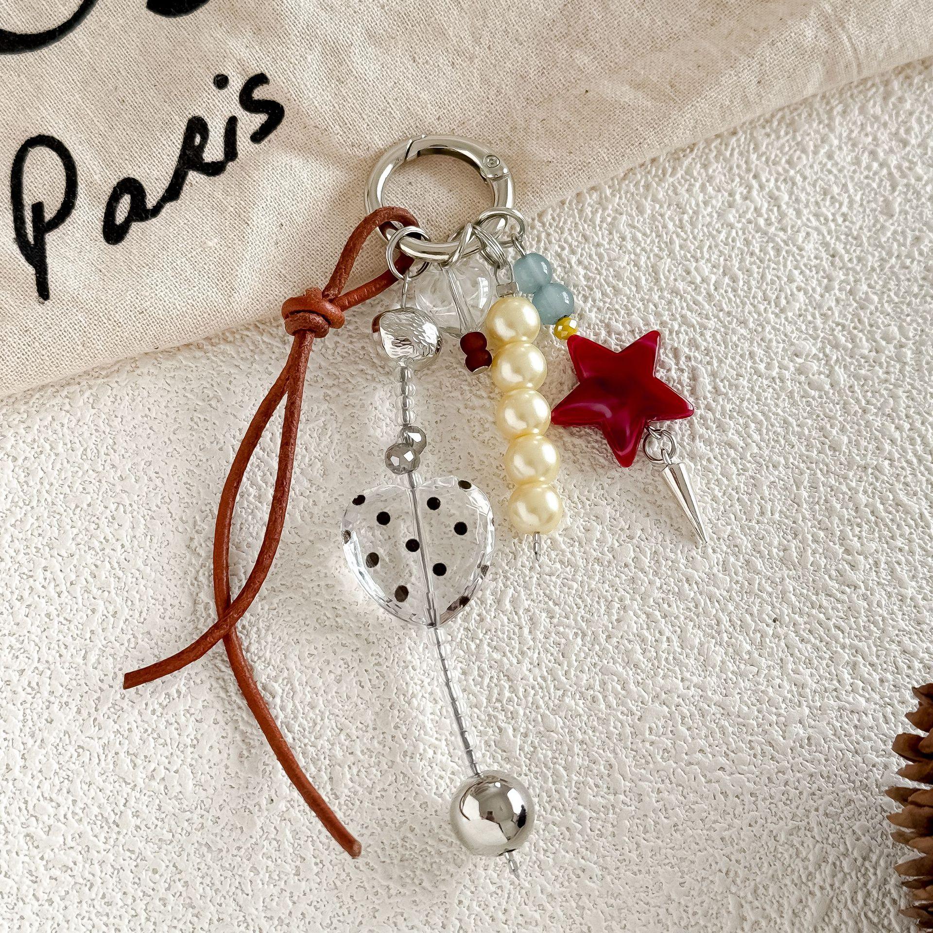 

Original New Retro Pentagram Jewelry Pendant Handmade Bead Ins Windbag Hanging Personalized Keychain one size