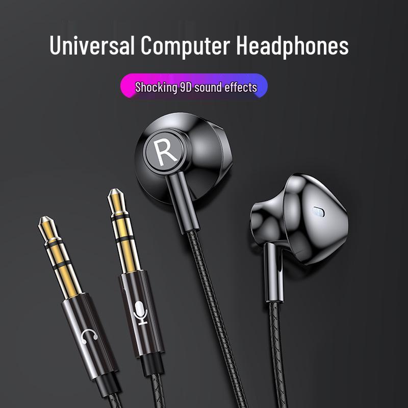 Dual Plug Wired Computer Headset with In-Line Mic, Semi-In-Ear Design, Comfortable Long Wear, Superior Sound Quality