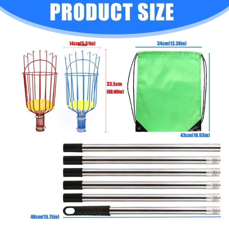Fruit Picking with Basket, Apples Picking Tool Adjustable Rod Long Handle Avocados Grabber Tree Fruit Catcher for Harvesting