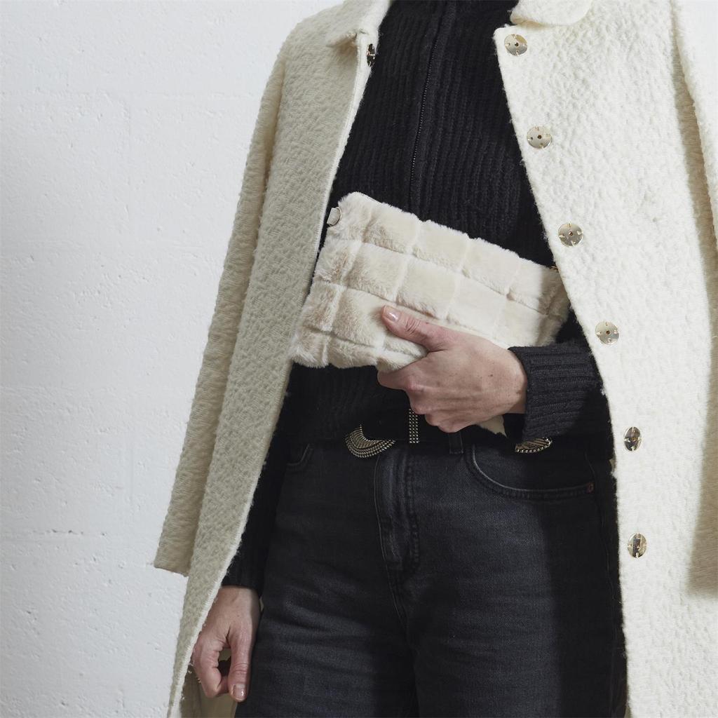 Cream Fur Cosmetic Bag/Pouch With Zipper