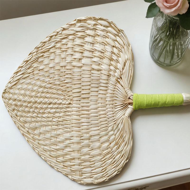 Handmade Chinese-Style Summer Fan: Woven Cattail, Handle-Wrapped, Home Decor