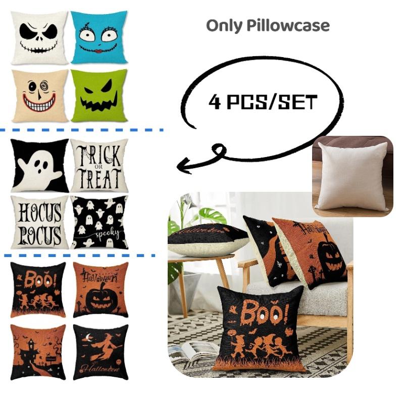 Trendy Temu Halloween Linen Pillowcase Adorable Cartoon Ghost Face Home Decor
