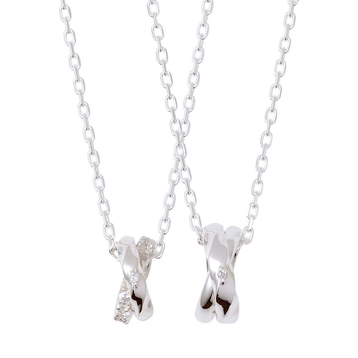 

Silver Pair Necklace Diamond Simple Gift Anniversary Birthday Wrapping Box Included 40cm 50cm [The Kiss] SPD7034DM-7035DM Women s Men s