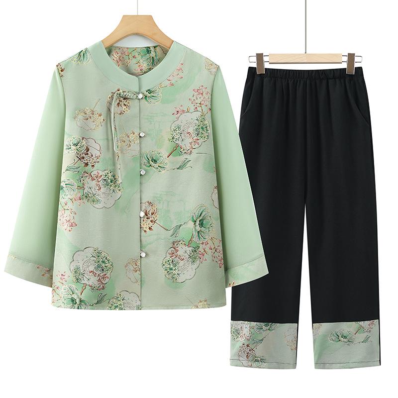 Mother s Day Summer Chinese Style Top for Middle-aged Women 4XL (135-145 Jin) светло-зеленый