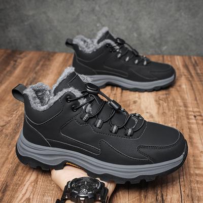 Leather Men's Winter Snow Boots Thick Warm Fur Fleece Lined Ankle Boots Waterproof Slip Resistant Outdoor Platform Casual Shoes