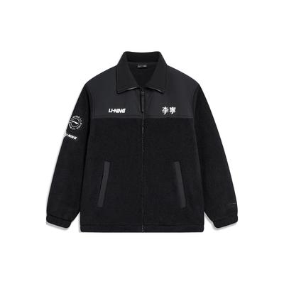 Li-Ning Fargeblokk Løs Fleece Varm Kasual Allsidig Vinter Strikkejakke Unisex jakker Svart AFDT841-5