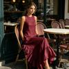 Ärmelloses Damenkleid Raffung Rüschensaum Elegantes Schwingkleid Rundhalsausschnitt Strandkleid für Büro Party Cocktail Strandmode