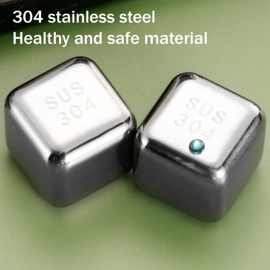 Stainless Steel Ice Cubes Set with Clips Reusable Drink Chillers Quick Freezing Metal Whiskey Chilling Stones for Beer Cocktails