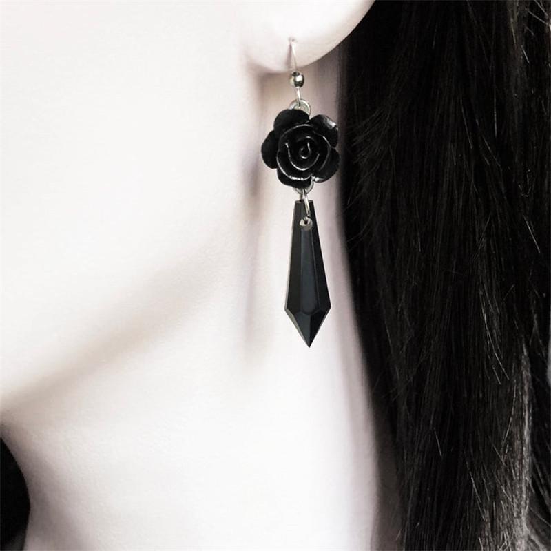 Victorian-Style Black Rose Teardrop Earrings