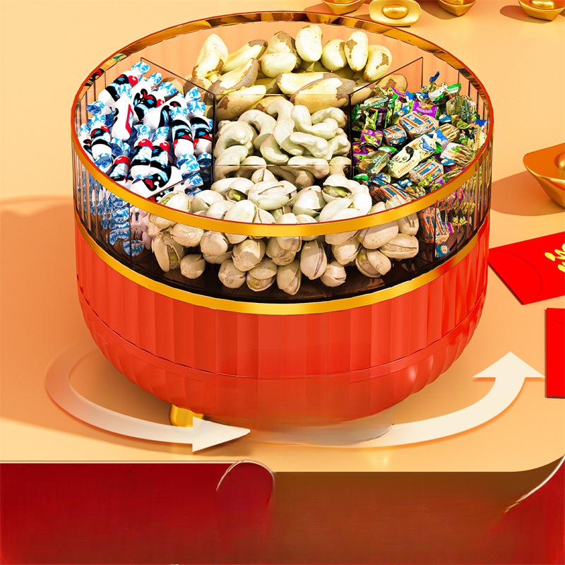Frühlingsfestliche drehbare Süßigkeitenbox für den Haushalt, mehrschichtige Aufbewahrungsbox für Nüsse und Trockenfrüchte, transparente Trockenfrüchtebox von hohem Wert
