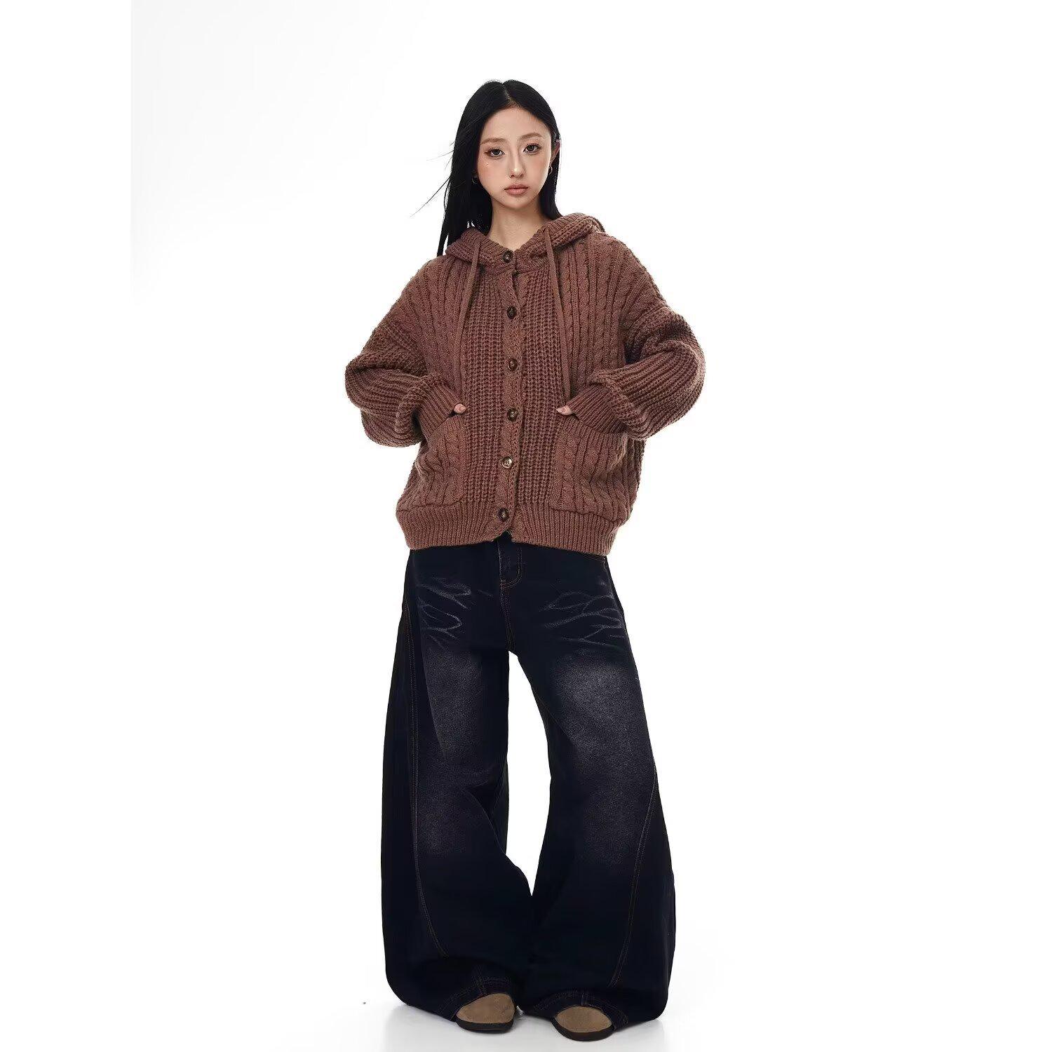 Цинъин  Ретро Синяя Джинсовая Куртка С Потертостями - Стойкая к Выцветанию Стирка Верхней Одежды Extra Large кофейный