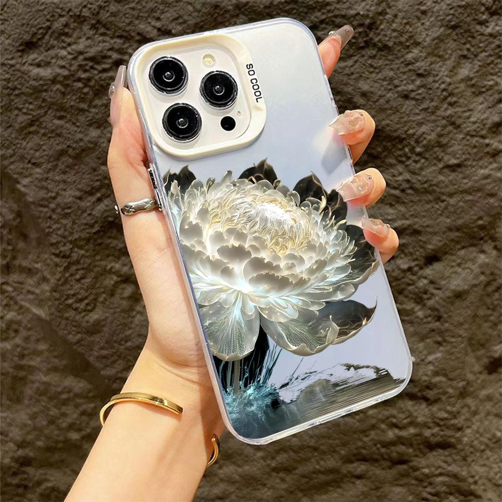Luxury Lotus Flower Anti-drop Armour Case For iPhone 16 Pro Max 15 14 13 12 11 Pro XR XS X 7 8 Plus Lens protect plating Cover