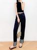 Okayama Selvedge Denim Jeans, Red Trim, Original Color, Dark Blue Cuffed Hem, Straight Leg, Slim Fit, Classic Retro Style.