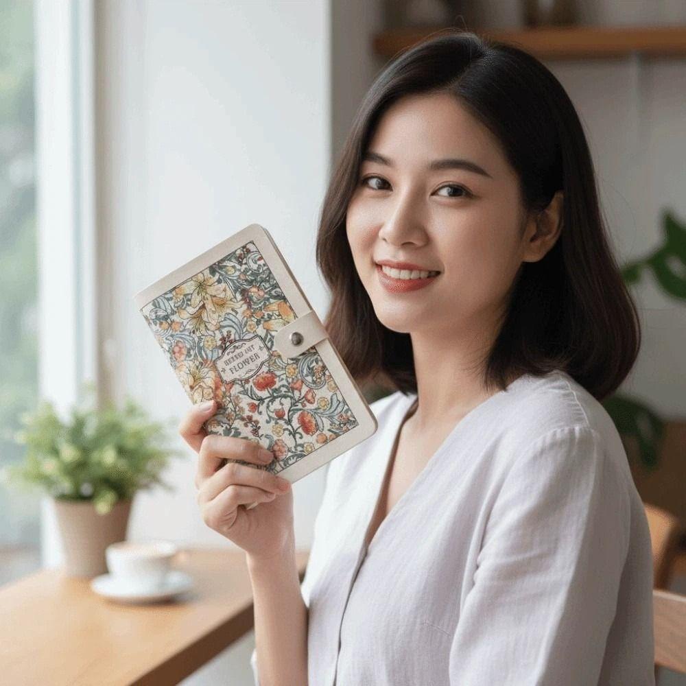 A6 Cash Budget Ledger Flower Printed Leather Savings Book Button Notebook for Money  Office