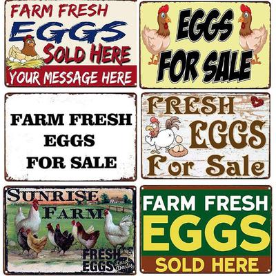 Chicken Egg Shabby Chic Poste Blechschilder Metallplatte Bauernhof Frische Eier Metall Weißblech Schild Poster 20x30cm