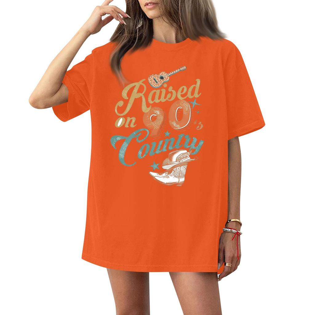 Women's Round Neck Short Sleeve T-Shirt with Music Festival Print for Casual Events