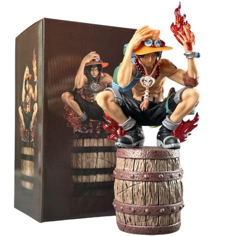 33cm One Piece Fire Fist Portgas D Ace Crouching On Barrel Interchangeable Head Hand Anime Action Figure Collectible Decor Gift