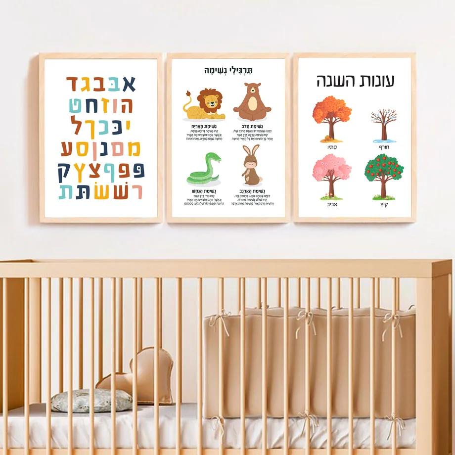 Hebrew Numbers Letter Planet Education Wall Art Canvas Painting Nursery Poster And Prints Wall Picture For Baby Girls Room Decor