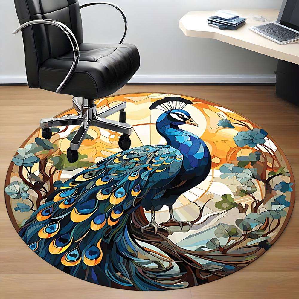 1pc Peacock Art Nouveau Office Round Area Rug, Under Office Chairs Bedroom Living Room Home Decor, Room Deco, Available In Various Sizes