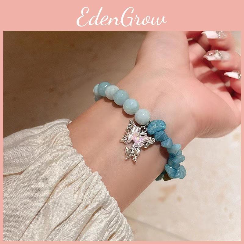 Butterfly Delicate Blue Bracelet For Women Sweet Style Beaded Jewelry Friendship