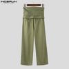 INCERUN Men Layers Zip-up High Waist Casual Long Wide Legs Pants Trousers
