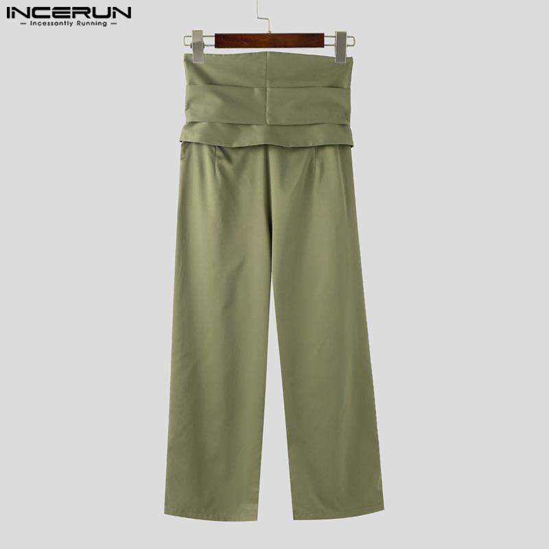 INCERUN Men Layers Zip-up High Waist Casual Long Wide Legs Pants Trousers