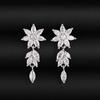 Silver Plated Marquise CZ Flower Drop Earrings, Sparkling Floral Leaf Dangling Earrings for Women