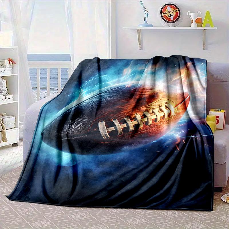 Flaming Football In Action Blanket Flannel Blanket for Bed, Sofa, Camping, Hiking, Picnic Essentials, Gift for Family Fan Gifts