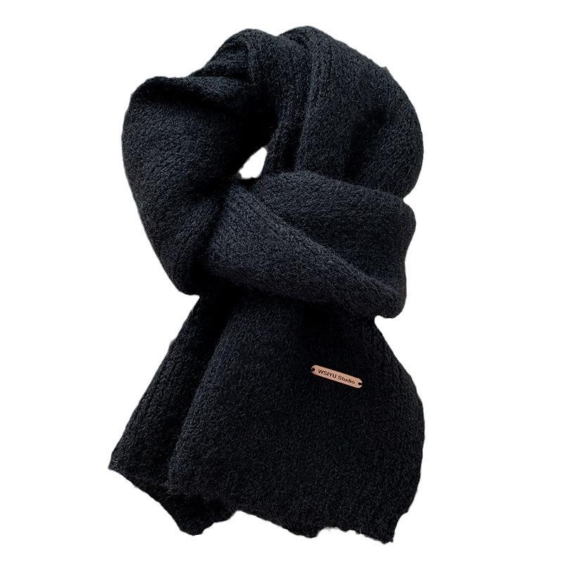 High end Solid Color Wool Blended Knitted Scarf for Women Autumn and Winter Japanese Versatile Soft and Waxy Warm Woolen Scarf for Men