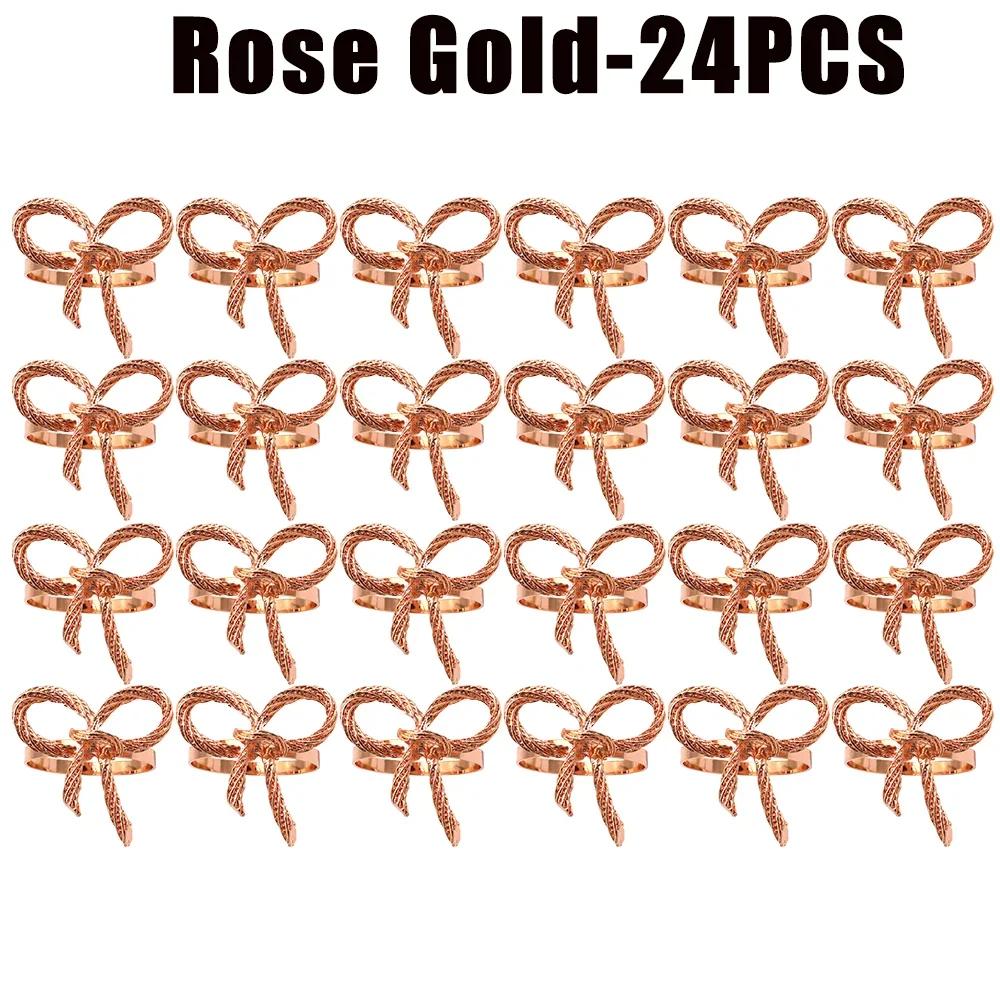 Shiny Metal Bow Napkin Ring Holder Elegant Table Setting Alloy Decor Reusable for Wedding Banquet Dinner Parties