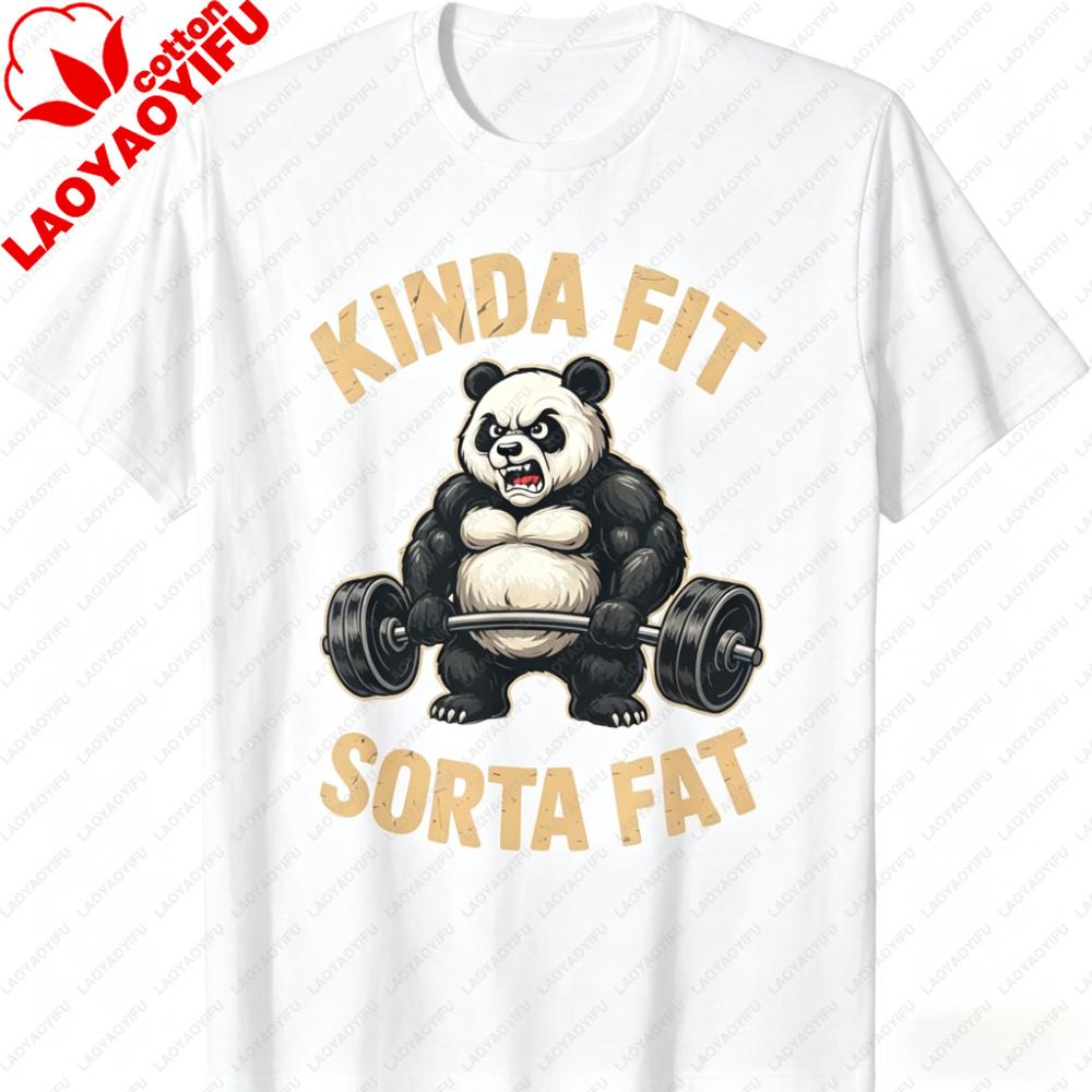 Kinda Fit Sorta Fat Funny Gym Panda Weightlifting Workout T-Shirt Streetwear Oversized T Shirt Graphic T Shirts Unisex Clothing Top