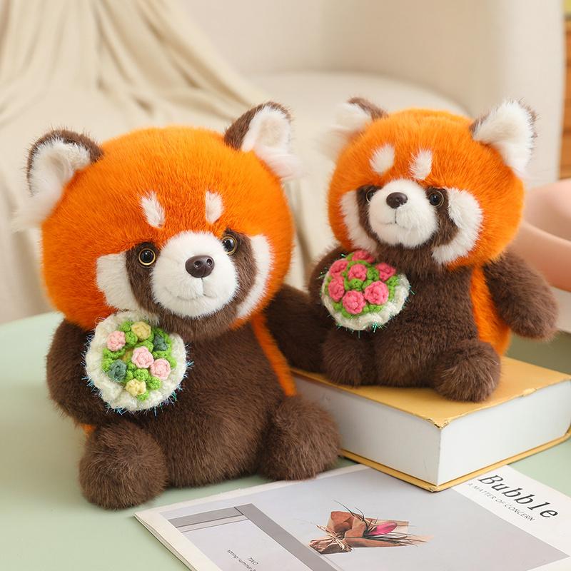 Happy Panda Family Plush Toys Stuffed Fluffy Panda&Red Panda Doll Cute Chubby Lifelike Panda Hugging Doll Kids Birthday Gift