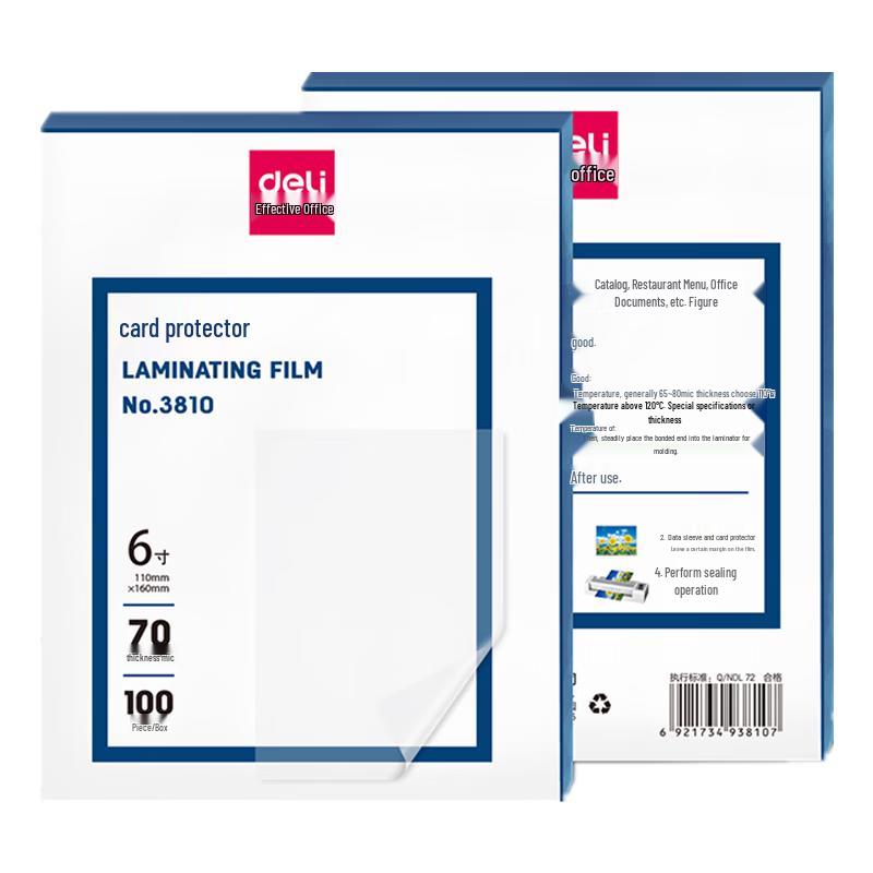 Deli 6-inch 70mic Transparent Laminating Pouches