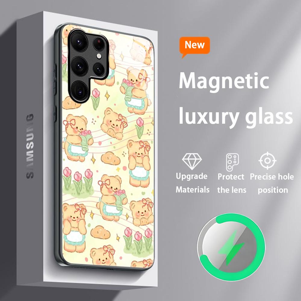 Brand B-Butter Bear Cartoon Phone Case For Samsung S26 S25 S24 S23 S22 S21 S20 Plus Ultra Glass Magnetic Case